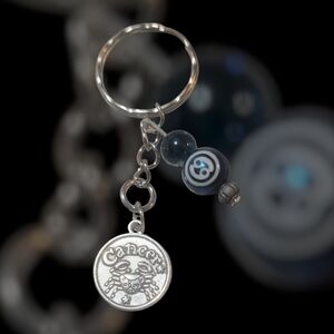 Cancer Zodiac Purse Charm / Keychain with Blue Beads